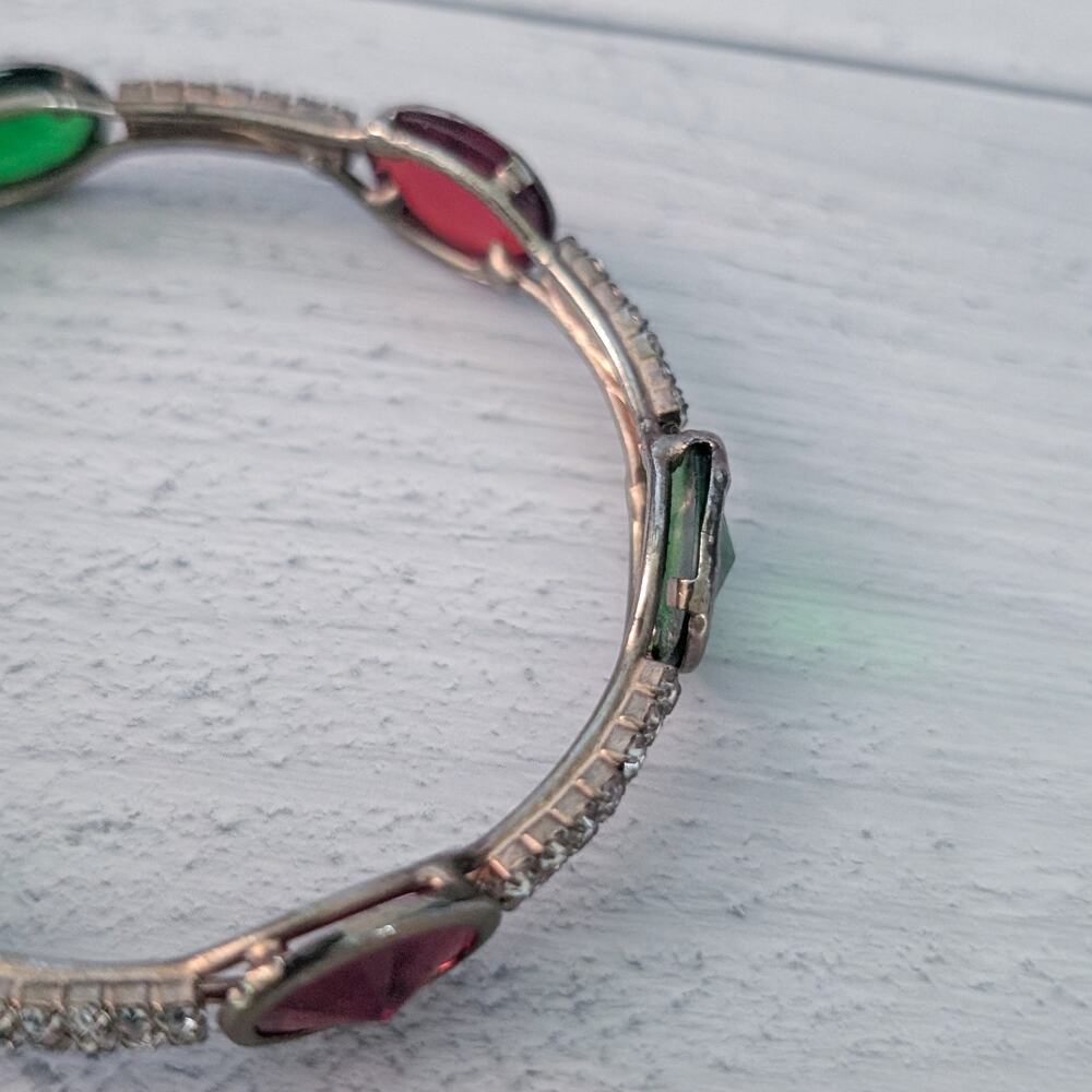 Vintage Bangle Bracelet - Red, Green, Clear - Just Over 6.75" - Picture 8 of 8